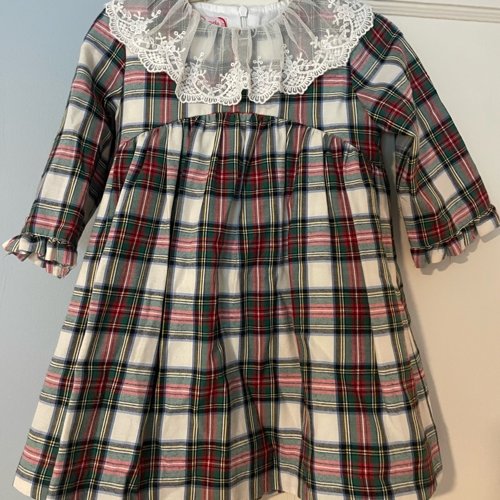 Plaid Kids Dress with Lace Collar